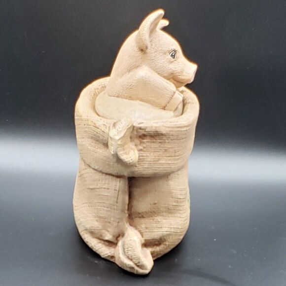 Vintage Hand Painted 9.25" Ceramic Piggy in a Burlap Sack Feed Bag Cookie Jar - Picture 11 of 16